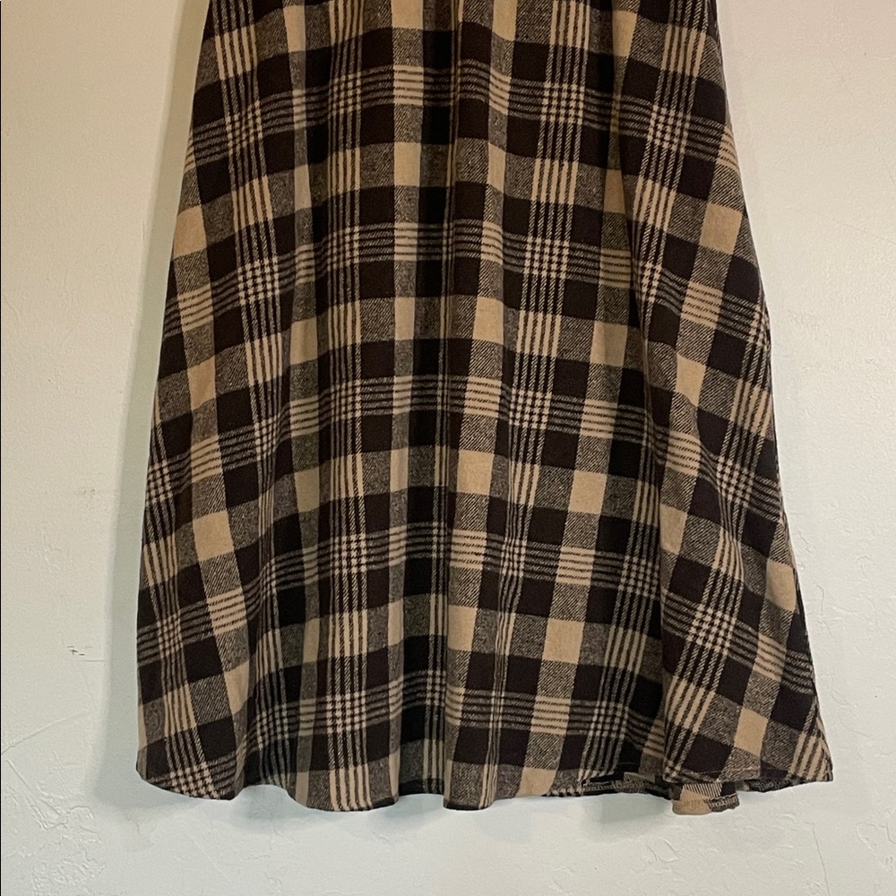DAZY Winter Brown Beige Plaid Polyester Pull On Midi Full Skirt - Picture 3 of 7